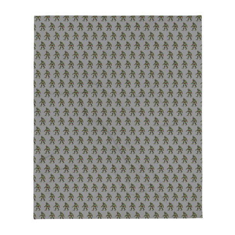 Throw Blanket - Green Camo Squatch pattern on Gray