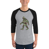 3/4 sleeve raglan (Baseball) shirt - Unisex - Green Camo Sasquatch