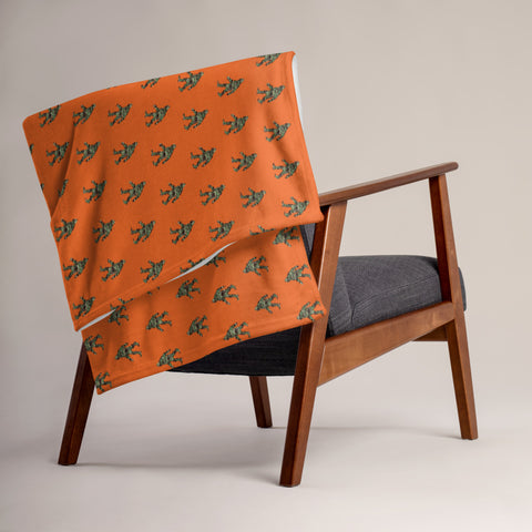 Throw Blanket - Green Camo Squatch pattern on Orange background